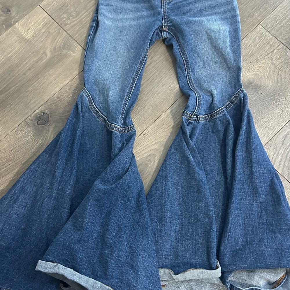 Shyanne Blue Flare Wide Leg Jeans with Split Bell Design